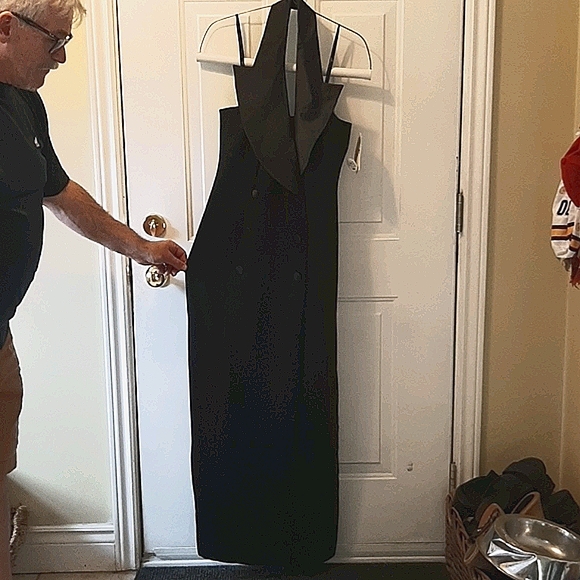 Stunning Plunging Backless Black Halter Gown - Picture 2 of 16